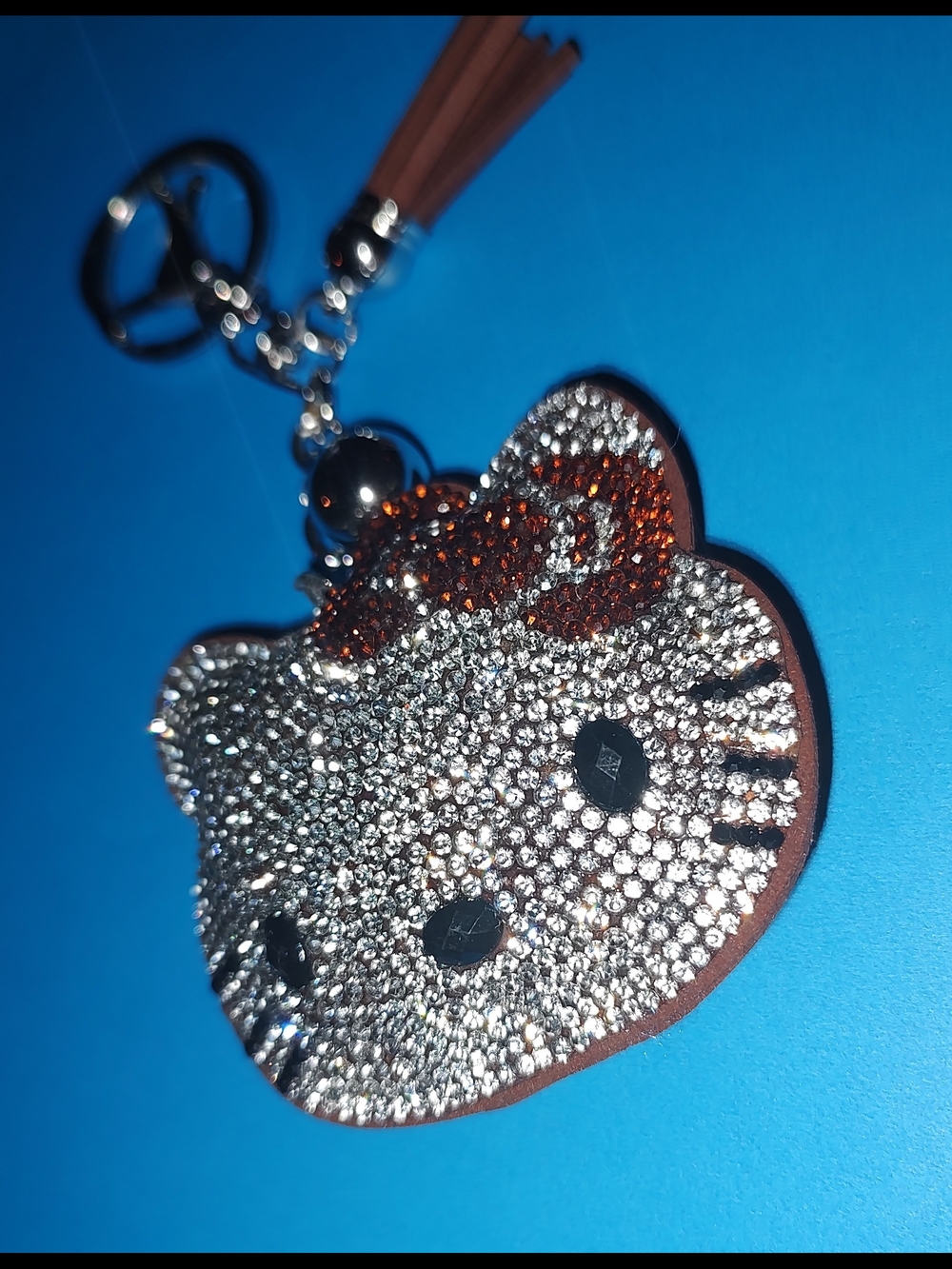 New! Rhinestone Hello Kitty Keychain with Brown Bow - Picture 2 of 3
